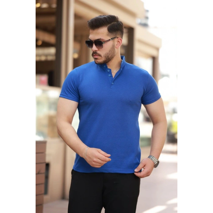 Erkek Hakim Yaka Dokuma Pamuklu Kumaş Kısa Kollu Tshirt