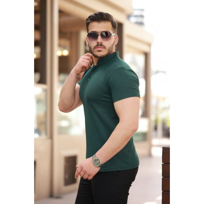 Erkek Hakim Yaka Dokuma Pamuklu Kumaş Kısa Kollu Tshirt