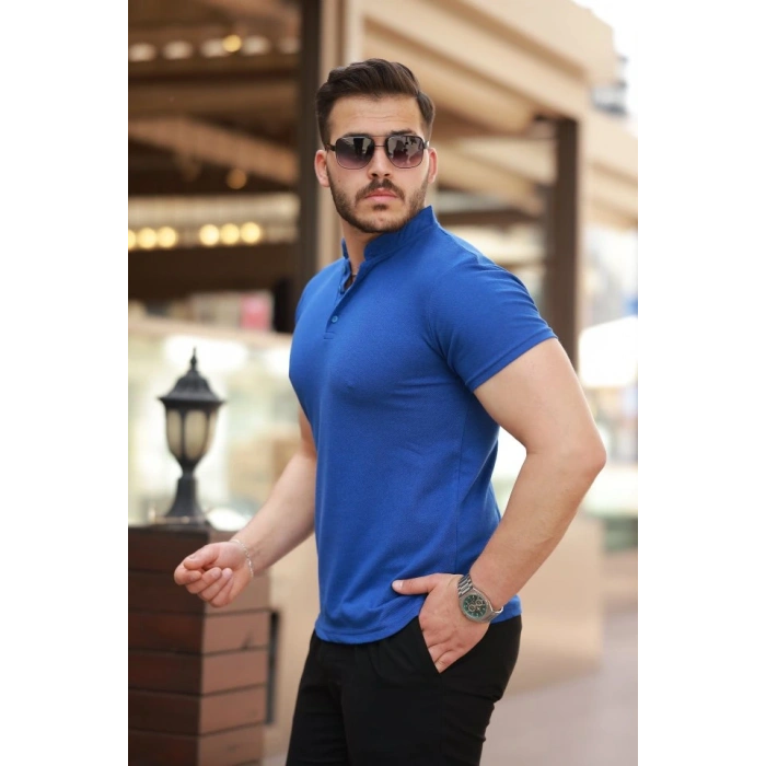 Erkek Hakim Yaka Dokuma Pamuklu Kumaş Kısa Kollu Tshirt