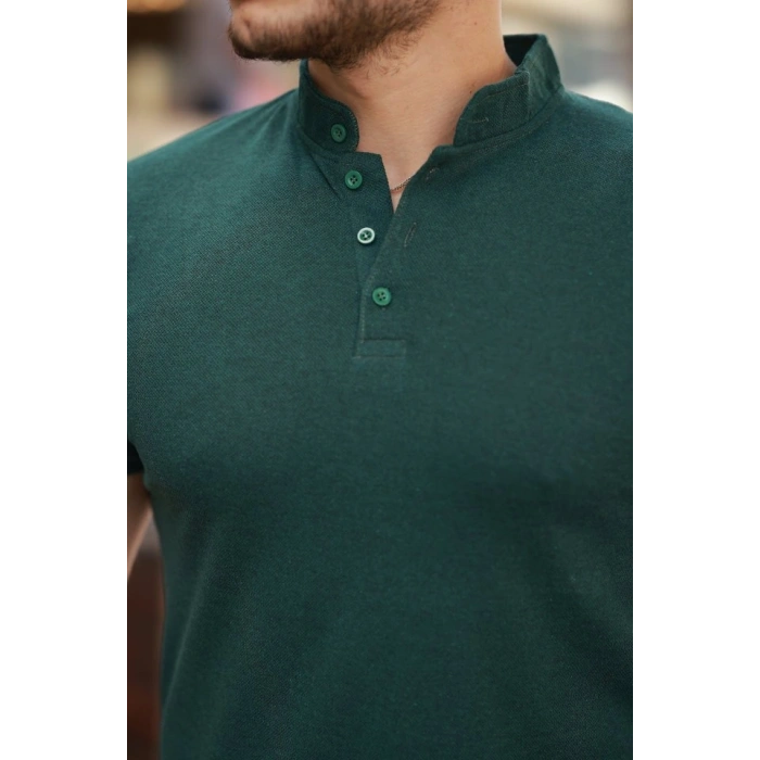 Erkek Hakim Yaka Dokuma Pamuklu Kumaş Kısa Kollu Tshirt