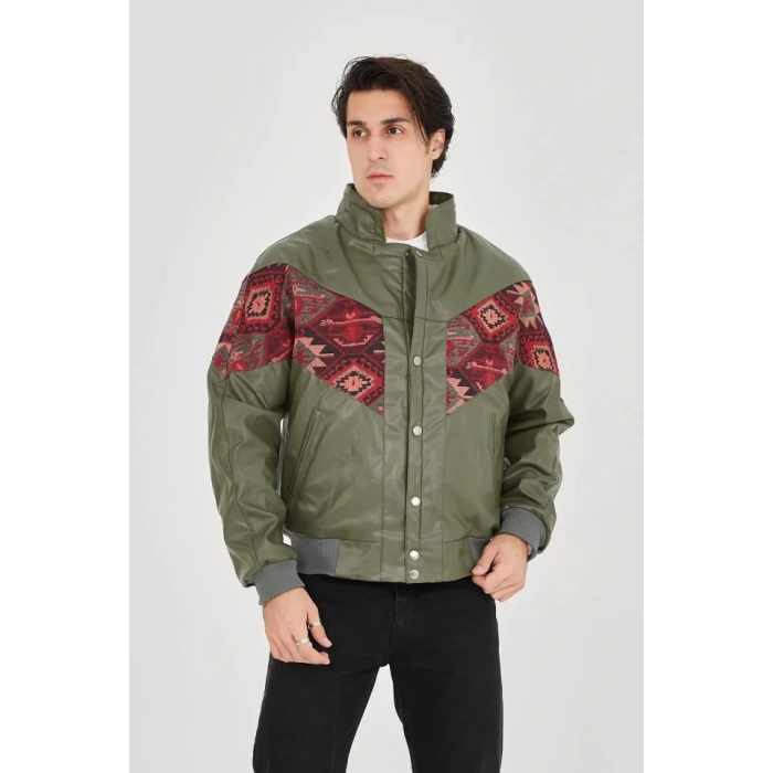 Erkek İçi Astarlı İçten Yaka Kısmı Peluşlu uni Kumaş Vintage Ceket  Haki