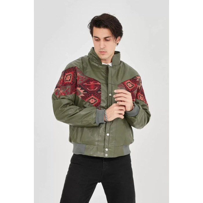 Erkek İçi Astarlı İçten Yaka Kısmı Peluşlu uni Kumaş Vintage Ceket  Haki