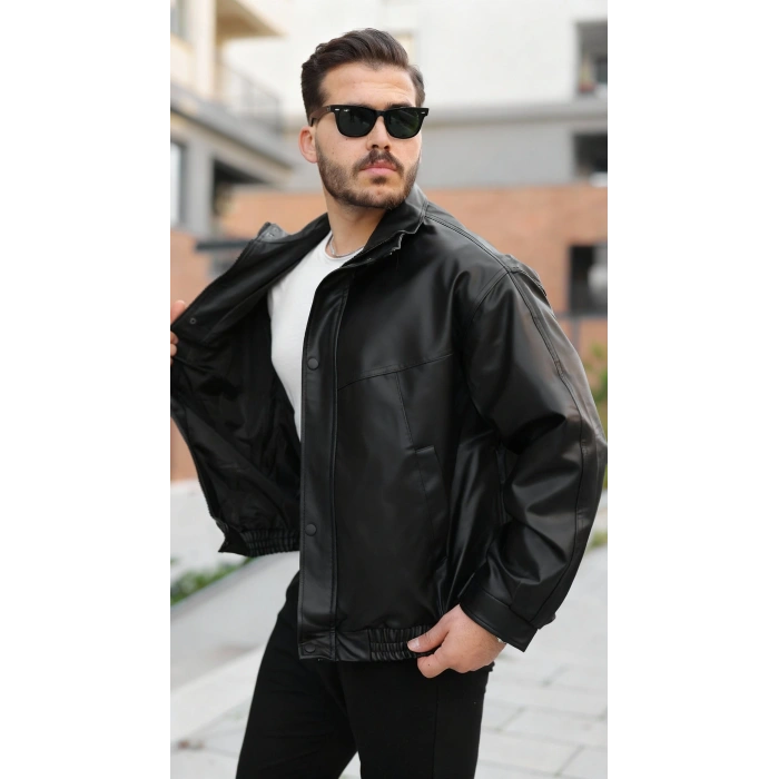 Erkek Içi Astarlı Oversize Deri Ceket