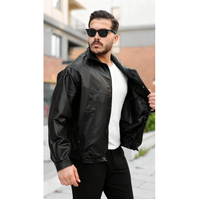 Erkek Içi Astarlı Oversize Deri Ceket