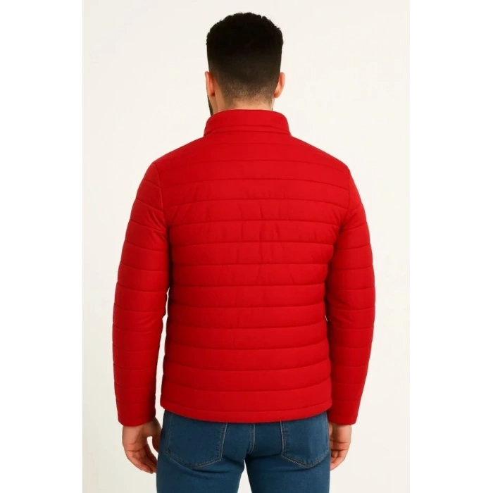 Erkek ikro u İtici Kapitone Baskılı Astarlı Fermuarlı Bomber ont  Kırmızı