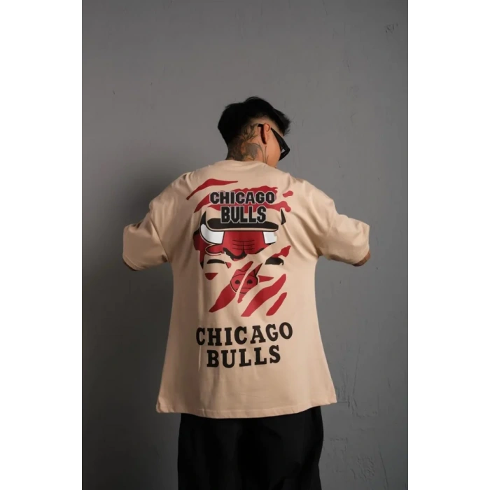 Erkek ırt Baskılı A Kalite Oversize Tshirt  Bej