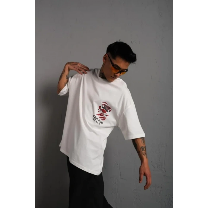 Erkek ırt Baskılı A Kalite Oversize Tshirt  Beyaz