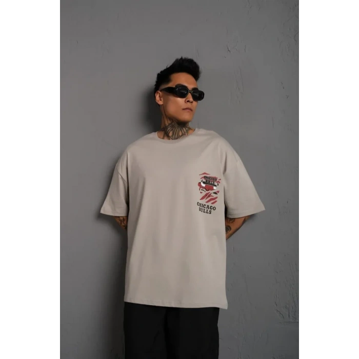 Erkek ırt Baskılı A Kalite Oversize Tshirt  Gri