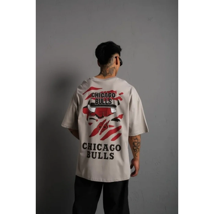 Erkek ırt Baskılı A Kalite Oversize Tshirt  Gri