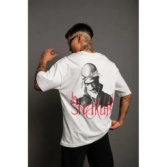 Erkek ırt Baskılı Oversize Thirt  Beyaz