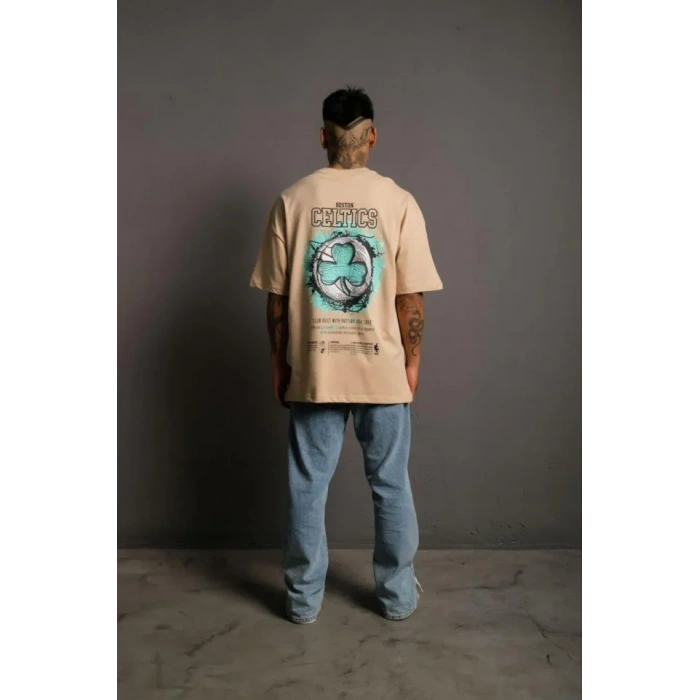 Erkek ırt Baskılı Tshirt  Bej