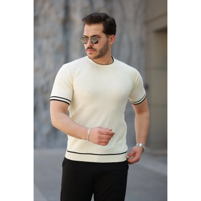 Erkek Jakarlı Ribanalı Kısa Kollu Tshirt