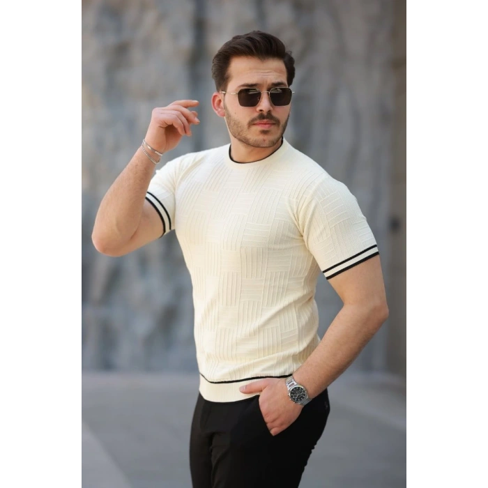 Erkek Jakarlı Ribanalı Kısa Kollu Tshirt
