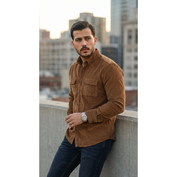 Erkek Kadife Desen Pamuklu Gömlek