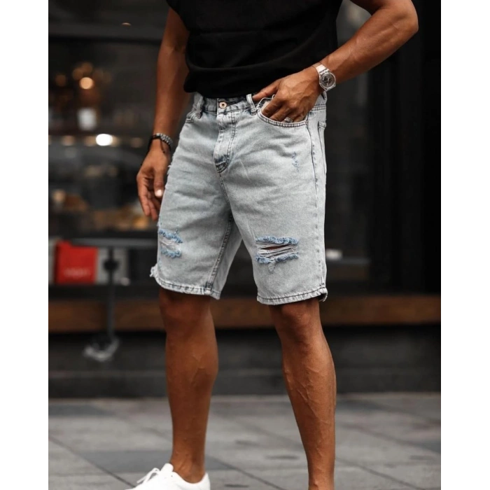 Erkek Kar Yıkama Yırtık Detaylı Şort
