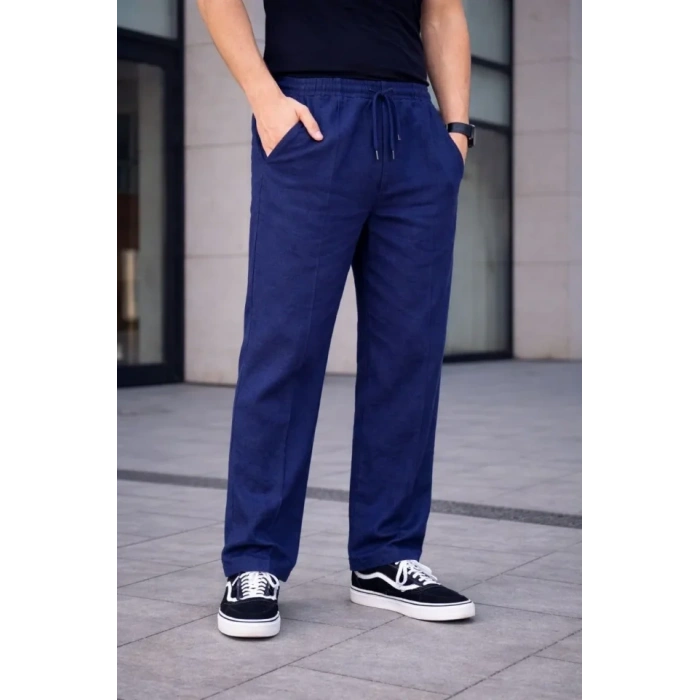 Erkek Keten Cepli Çıma Dikişli Jogger Buggy Pantalon Rahat Kalıp  acivert