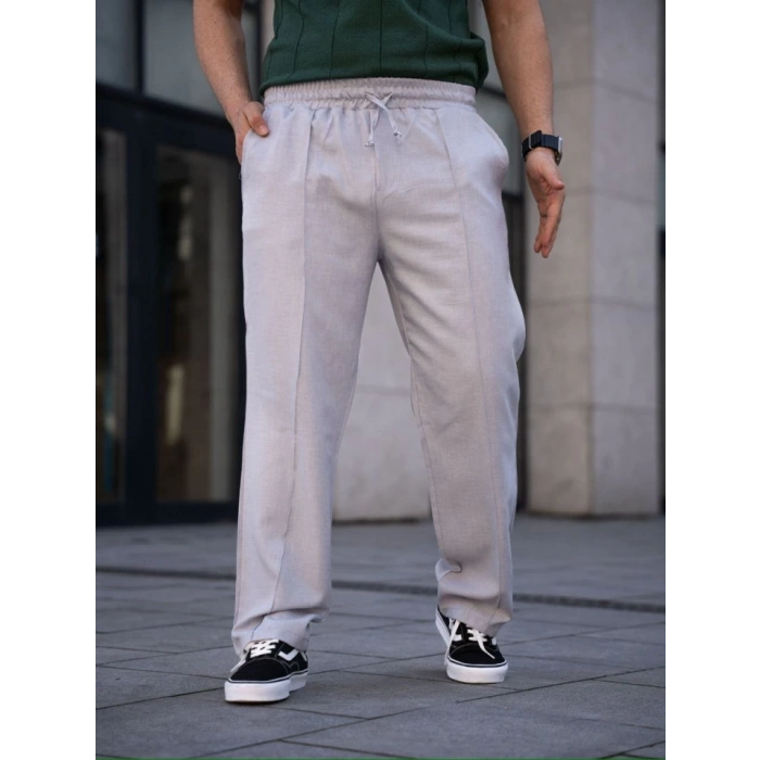 Erkek Keten Cepli Çıma Dikişli Jogger Buggy Pantalon Rahat Kalıp  Gri