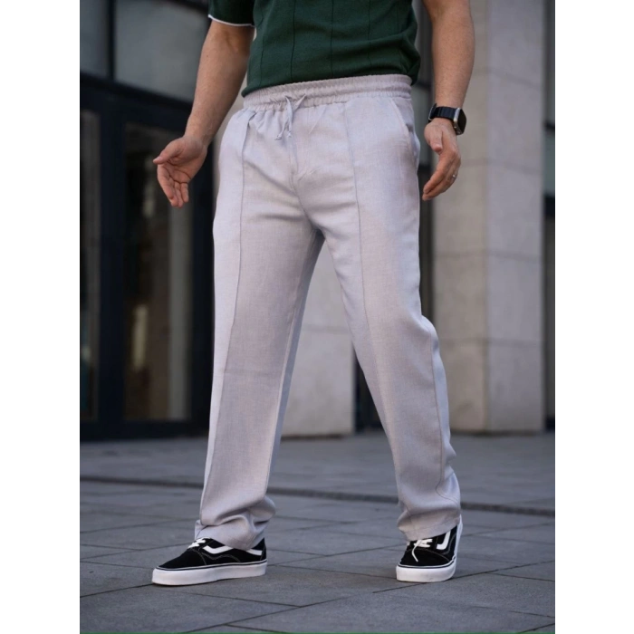 Erkek Keten Cepli Çıma Dikişli Jogger Buggy Pantalon Rahat Kalıp  Gri
