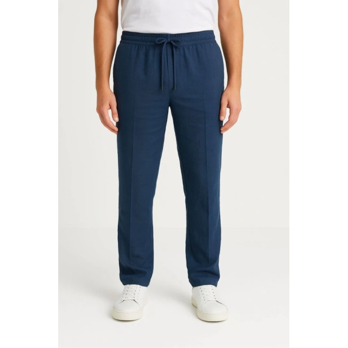 Erkek Keten Pantolon – Cepli, Beli astikli Ve Bağcıklı, Nefes Alan Rahat Kalıp, Yazlık Ve Baharlık Günlük Giyim, Şık  Konforlu Boru Paça odel  acivert