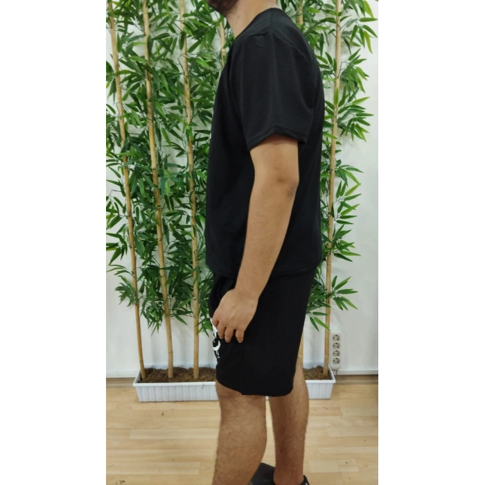 Erkek Kısa Kollu Bisiklet Yaka Baskılı Tişört Ipli Short Iki Iplik Takım