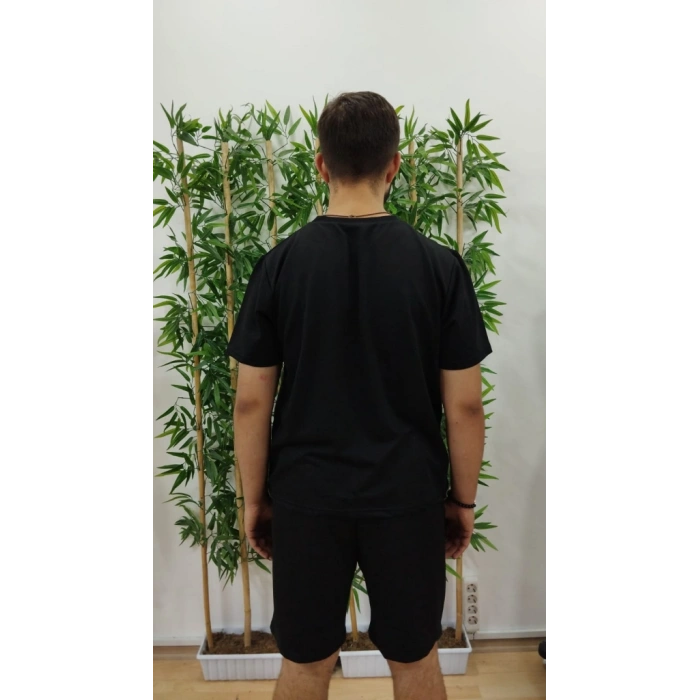 Erkek Kısa Kollu Bisiklet Yaka Baskılı Tişört Ipli Short Iki Iplik Takım