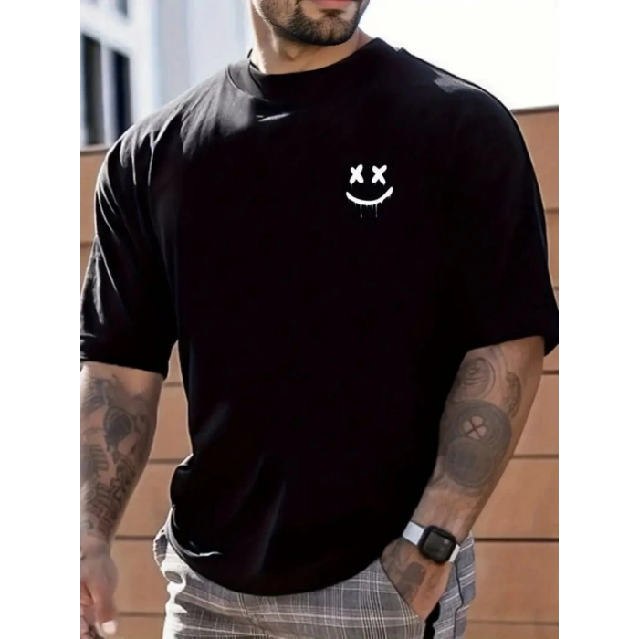 Erkek Kısa Kollu Bisiklet Yaka Baskılı Süprem Tişört