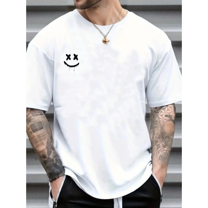 Erkek Kısa Kollu Bisiklet Yaka Baskılı Süprem Tişört