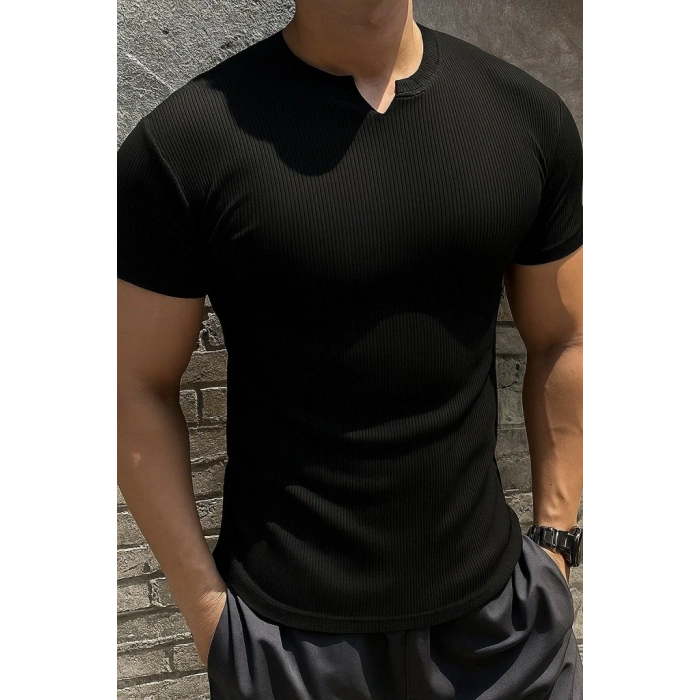 Erkek Kısa Kollu Bisiklet Yaka Burgu Tişört