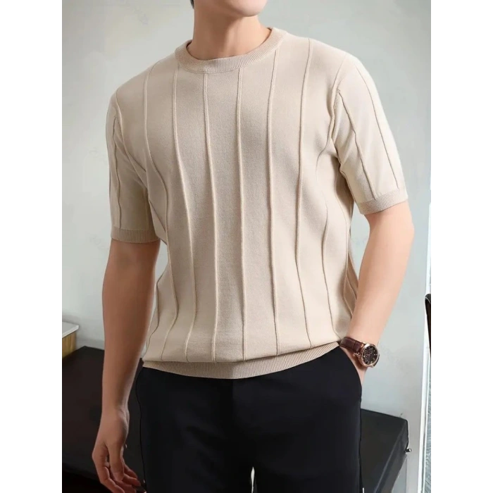 Erkek Kısa Kollu Bisiklet Yaka çizgili Triko Tişört