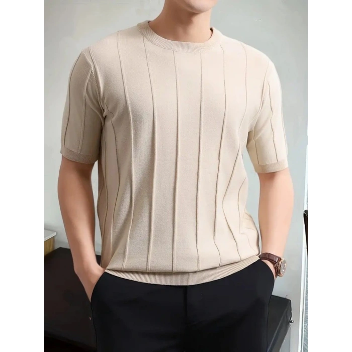 Erkek Kısa Kollu Bisiklet Yaka çizgili Triko Tişört