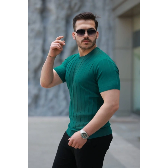 Erkek Kısa Kollu Bisiklet Yaka çizgili Triko Tişört