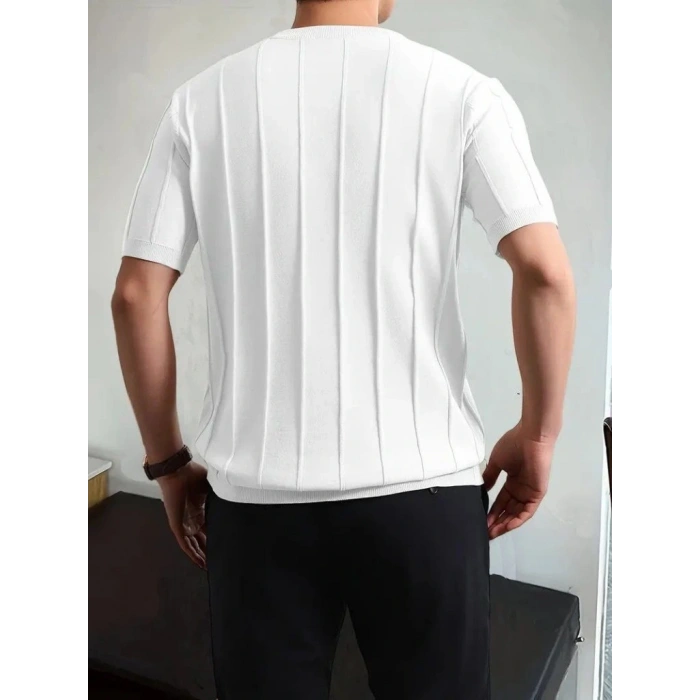 Erkek Kısa Kollu Bisiklet Yaka çizgili Triko Tshirt