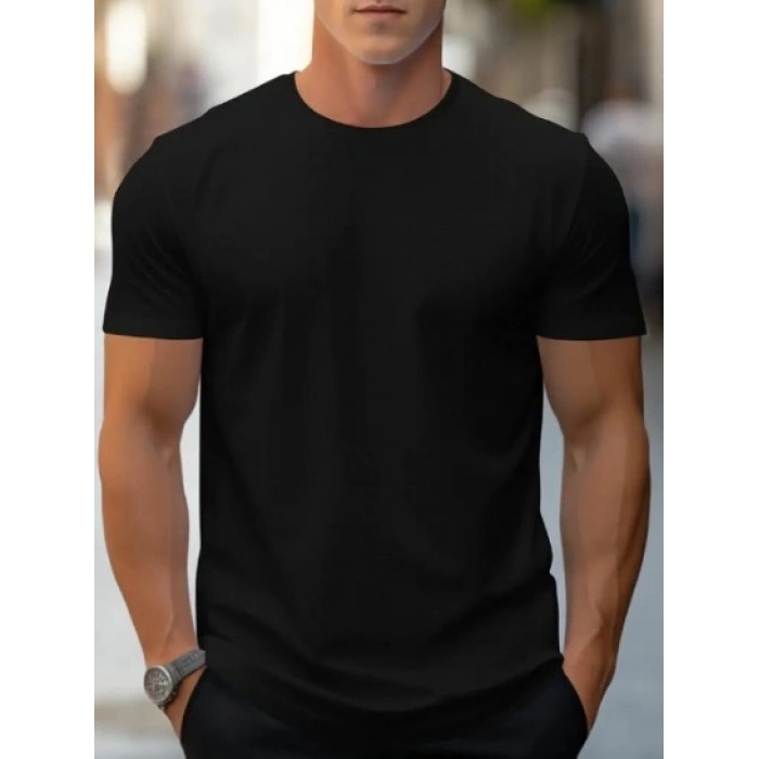 Erkek Kısa Kollu Bisiklet Yaka Iki Iplik Tişört