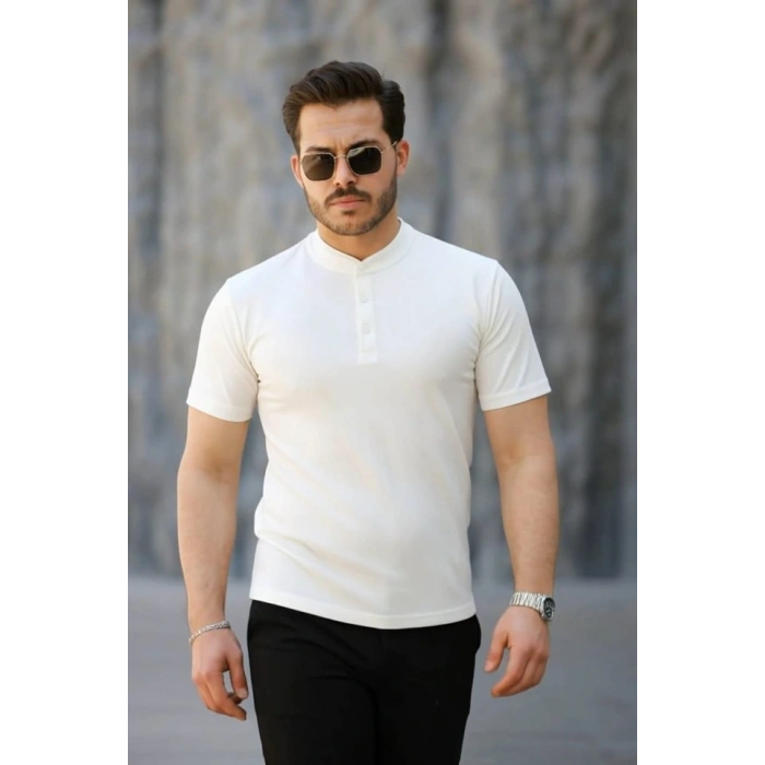 Erkek Kısa Kollu Hakim Yaka önü Düğmeli Viskon Tişört