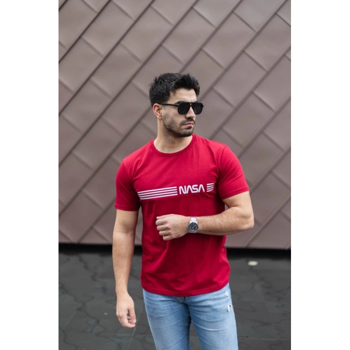 Erkek Kısa Kollu Nasa Baskı Basic Erkek Tshirt