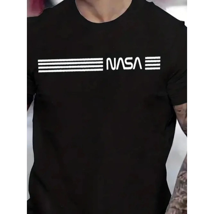 Erkek Kısa Kollu Nasa Baskı Basic Erkek Tshirt