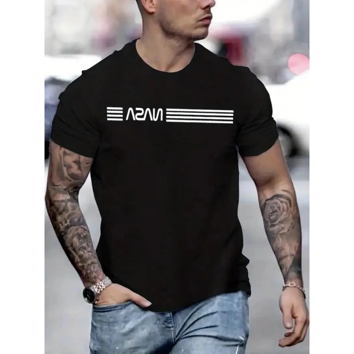Erkek Kısa Kollu Nasa Baskı Basic Erkek Tshirt