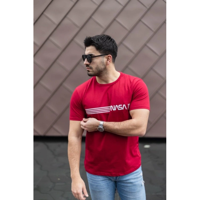 Erkek Kısa Kollu Nasa Baskı Basic Erkek Tshirt