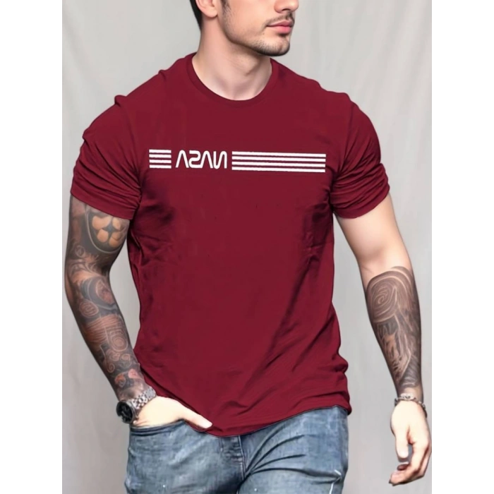 Erkek Kısa Kollu Nasa Baskı Basic Erkek Tshirt