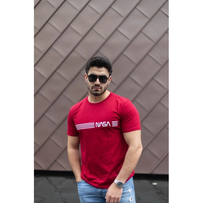 Erkek Kısa Kollu Nasa Baskı Basic Erkek Tshirt