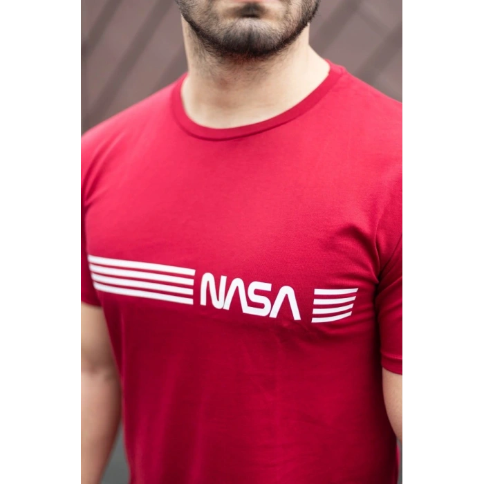 Erkek Kısa Kollu Nasa Baskı Basic Erkek Tshirt
