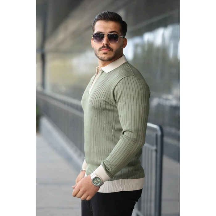 Erkek Kol Ve Yaka Detaylı Uzun Kollu Triko