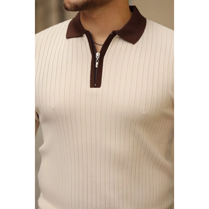 Erkek Kol Ve Yaka Detaylı Uzun Kollu Triko