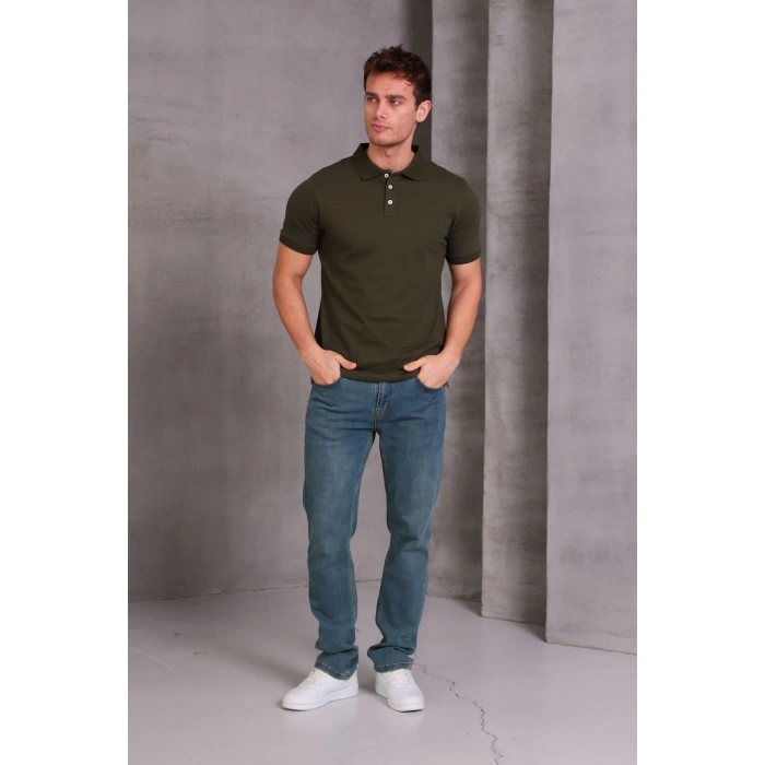 Erkek lim Fit Pamuklu Yumuşak Doku Nefes Alan Kumaş Yakalı Tişört