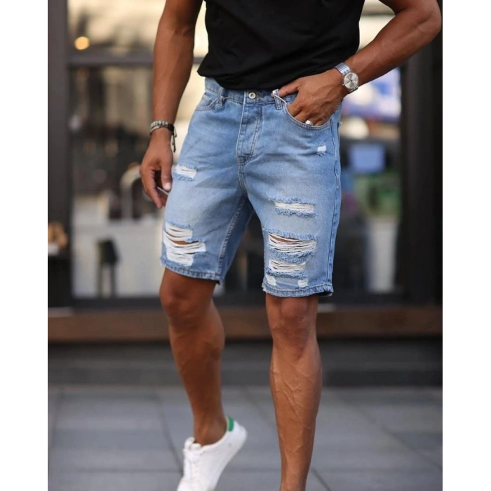 Erkek Mavi Boyfriend Detaylı Şort 