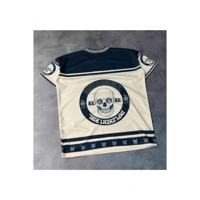 Erkek Oversize Dijital Baskılı Kuru Kafa Tshirt  Beyaz