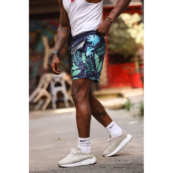 Erkek Palmiye Desenli Deniz Cepli Şort  avi