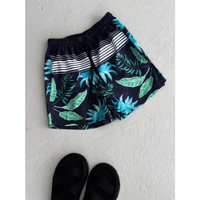 Erkek Palmiye Desenli Deniz Cepli Şort  avi