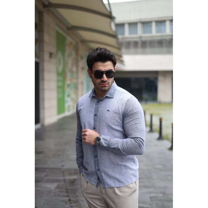 Erkek Pamuklu Keten Kumaş Gömlek