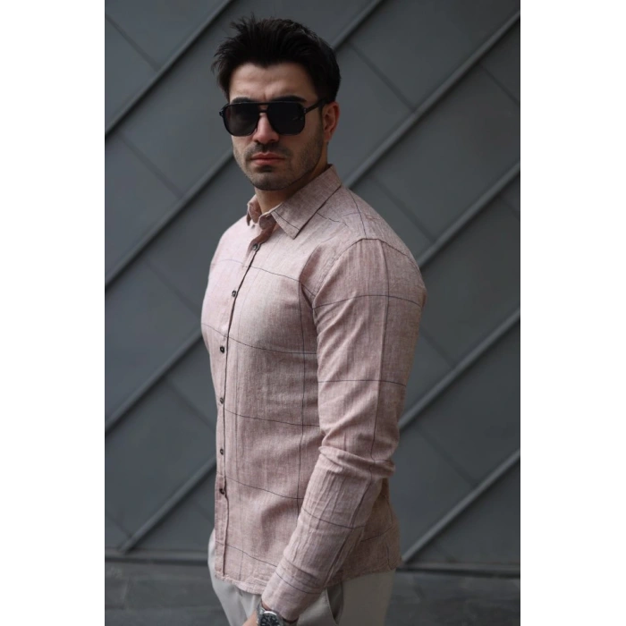 Erkek Pamuklu Keten Kumaş Gömlek